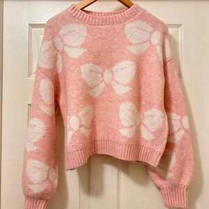 moon & madison Pink and White Bow Sweater